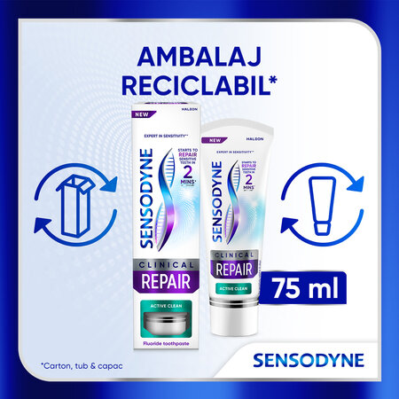 Pasta de dinti pentru sensibilitate dentara Clinical Repair Active Clean, 75 ml, Sensodyne 623376