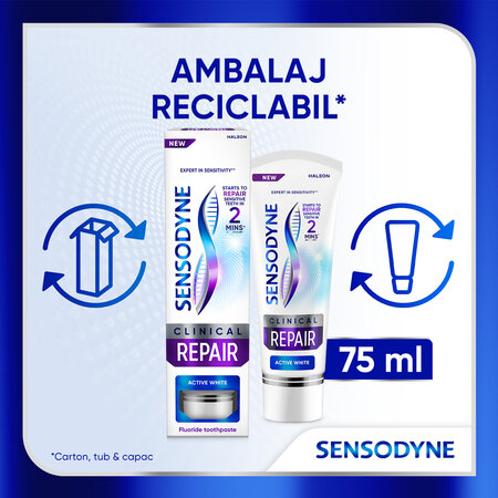 Pasta de dinti pentru sensibilitate dentara Clinical Repair Active White, 75 ml, Sensodyne 623389