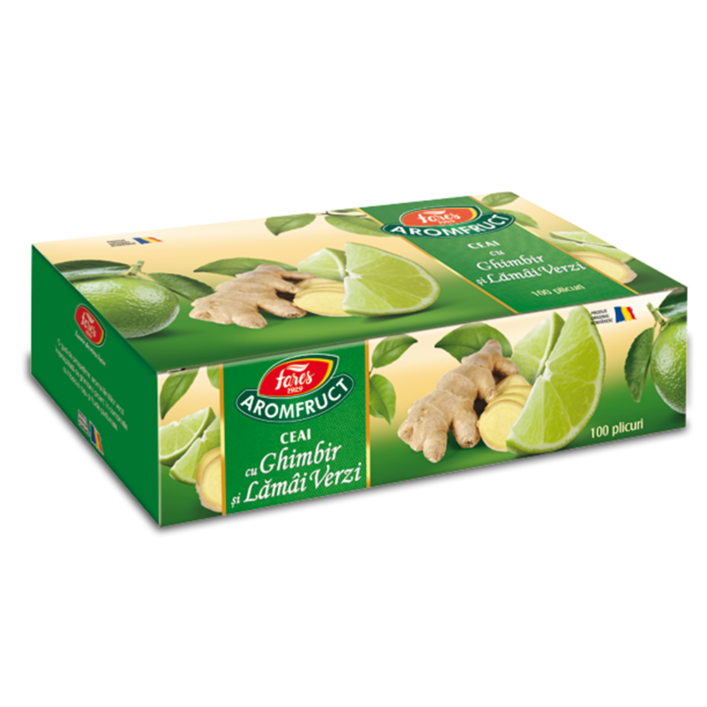 Ceai cu ghimbir si lamai verzi, Aromafruct, 100 plicuri, Fares