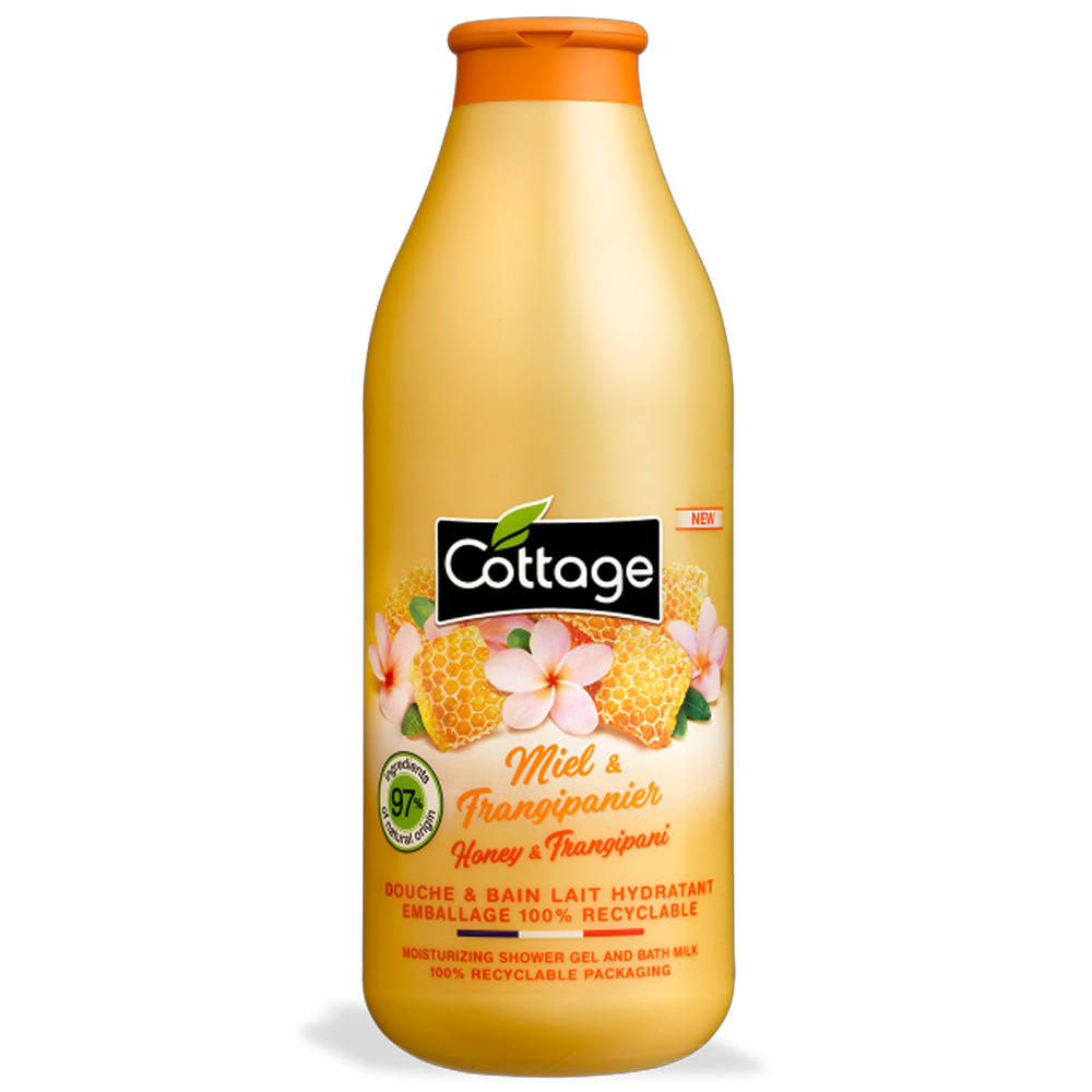 Gel de dus si lapte de baie cu miere si frangipani, 750 ml, Cottage