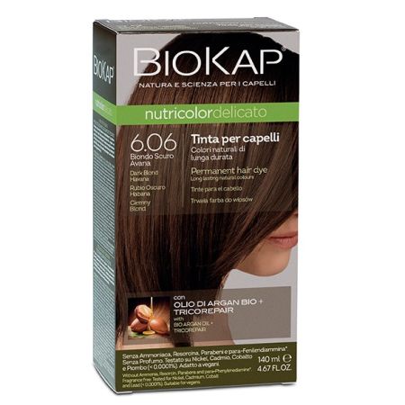 Vopsea permanenta pentru par Nutricolor Delicato, Nuanta Dark Blond Havana 6.06, 140 ml, Biokap