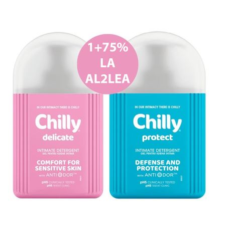 Pachet Gel pentru igiena intima Delicate 200 ml + Gel pentru igiena intima Protect 200 ml, Chilly