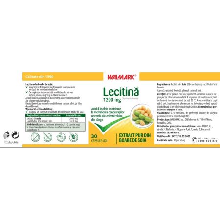Lecitina, 1200 mg, 30 capsule, Walmark 698164