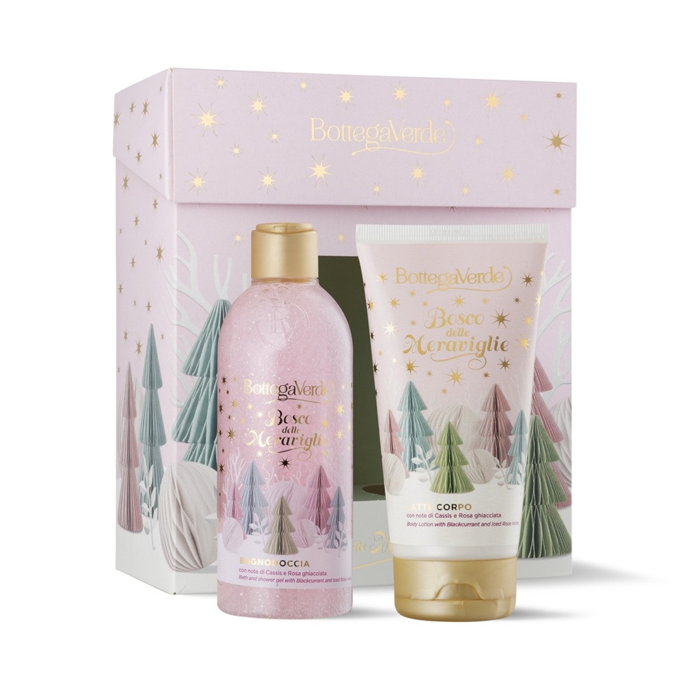 Set Craciun Gel de dus cu aroma trandafir si coacaze negre 250 ml + Lapte de corp 150 ml Bosco delle meraviglie, Bottega Verde