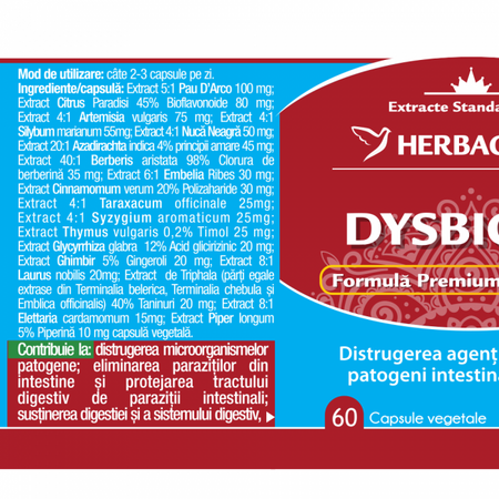 Dysbiosis, 60 capsule, Herbagetica 627333