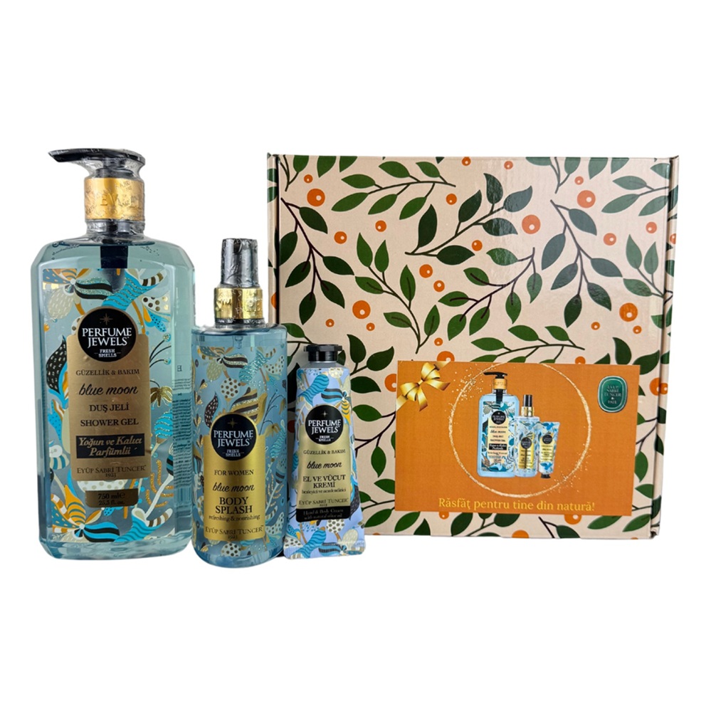 Set Crema de maini și de corp + Spray de corp + Gel de dus, Perfume Jewels Blue Moon, Eyup Sabri Tuncer