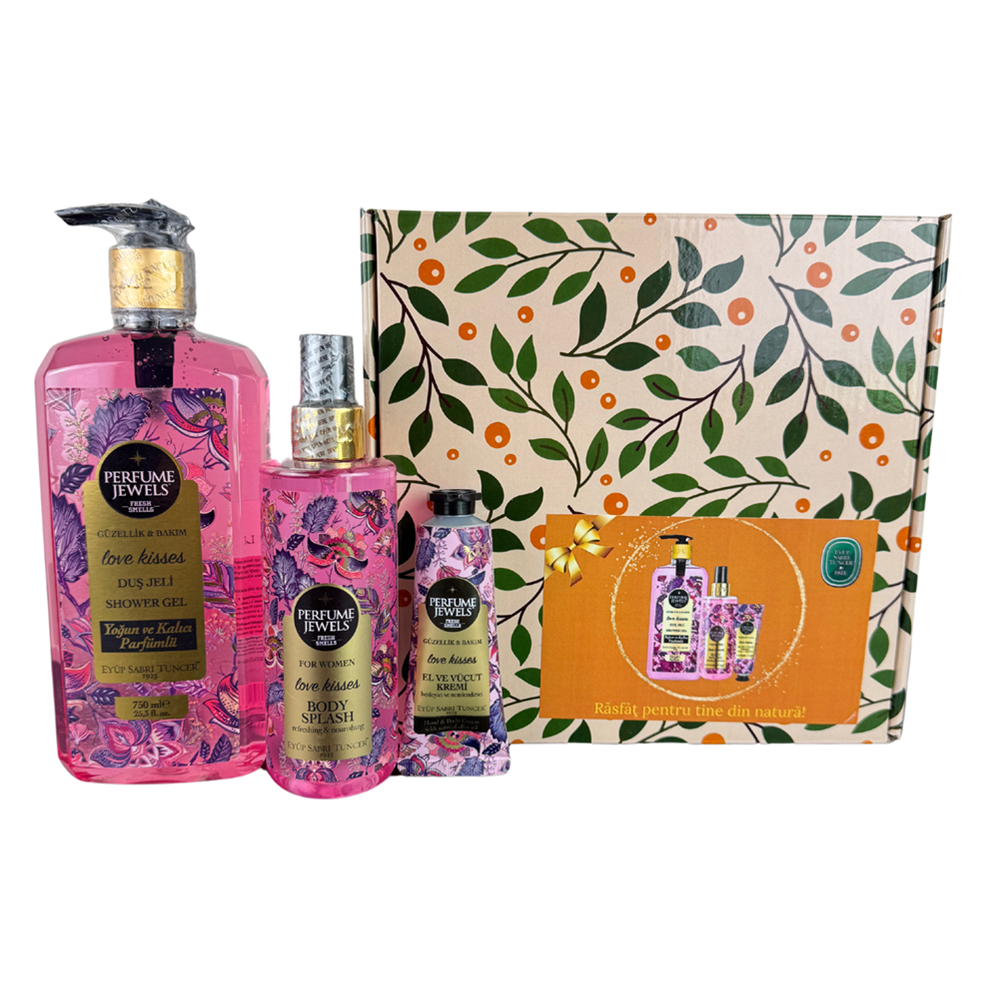 Set Crema de maini si de corp + Spray de corp + Gel de dus, Perfume Jewels Love Kisses, Eyup Sabri Tuncer