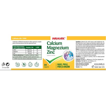 Calciu Magneziu Zinc, 30 tablete, Walmark 699823