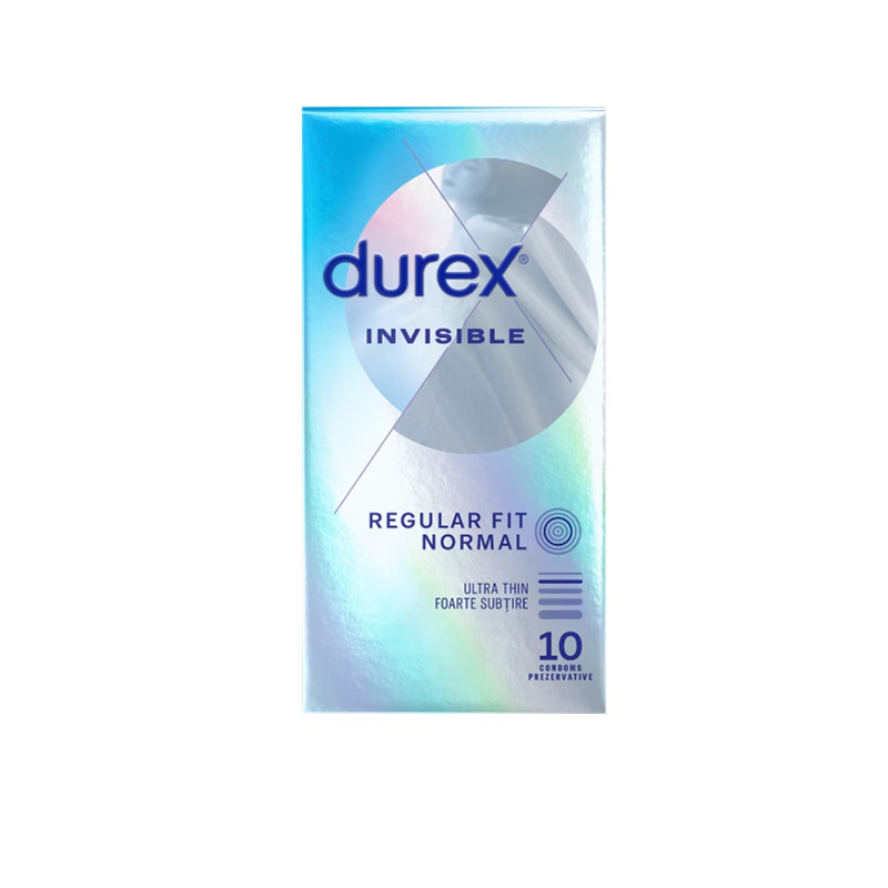 Prezervative Invisible Regular Fit Normal, 10 bucati, Durex