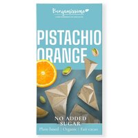 Ciocolata alba bio cu fistic si portocale, 60 g, Benjamissimo