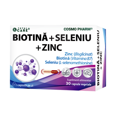 Biotina + Seleniu + Zinc, 30 capsule vegetale, Cosmopharm