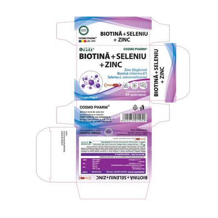Biotina + Seleniu + Zinc, 30 capsule vegetale, Cosmopharm 628084