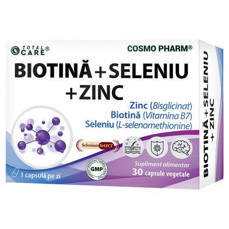 Biotina + Seleniu + Zinc, 30 capsule vegetale, Cosmopharm