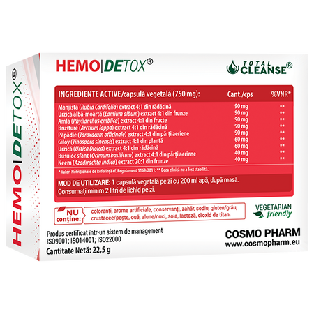 Hemodetox, 30 capsule vegetale, Cosmopharm 628100
