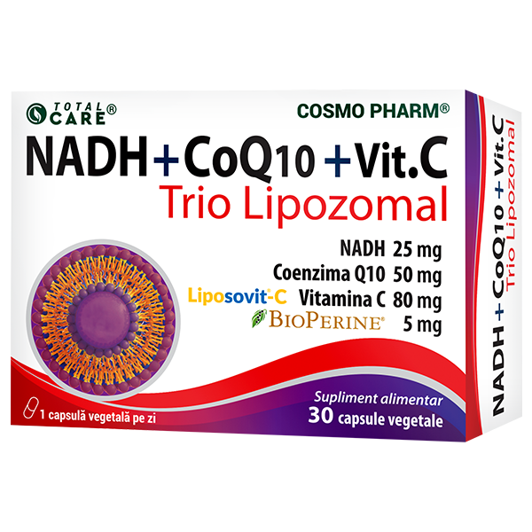 NADH + CoQ10 + Vitamina C Trio Lipozomal, 30 capsule vegetale, Cosmopharm