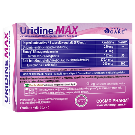 Uridine Max, 250 mg, 30 capsule vegetale, Cosmopharm 628151