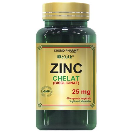 Zinc Bisglicinat (chelat), 25 mg, 60 capsule vegetale, Cosmopharm