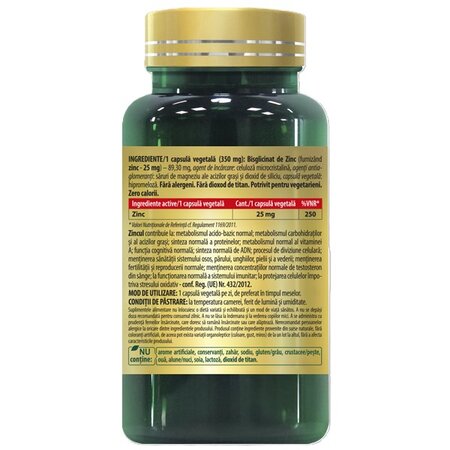 Zinc Bisglicinat (chelat), 25 mg, 60 capsule vegetale, Cosmopharm 750112