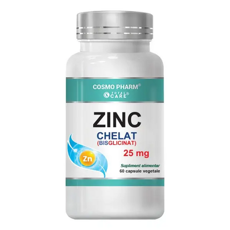Zinc Bisglicinat (chelat), 25 mg, 60 capsule vegetale, Cosmopharm