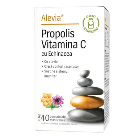 Propolis Vitamina C cu Echinacea si Stevie, 40 comprimate masticabile, Alevia