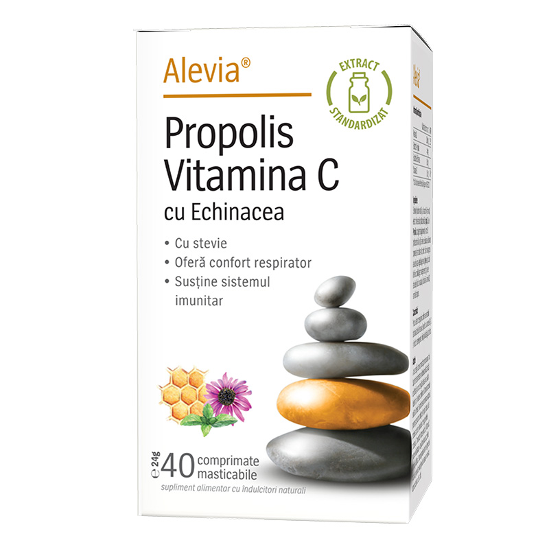 Propolis Vitamina C cu Echinacea si Stevie, 40 comprimate masticabile, Alevia