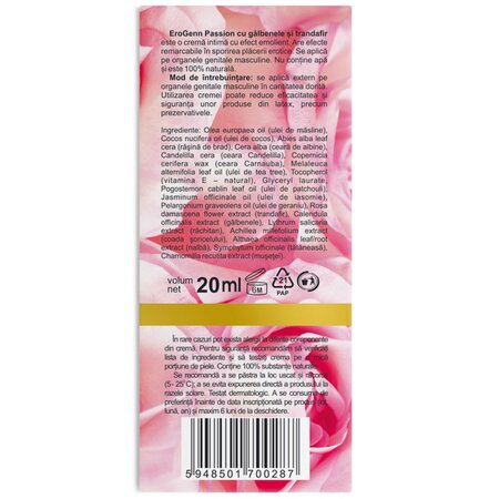 Crema intima cu galbenele si trandafir EroGenn Passion, 20 ml, Vivanatura 709960