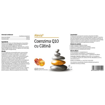 Coenzima Q10 cu catina, 60 comprimate, Alevia 701344