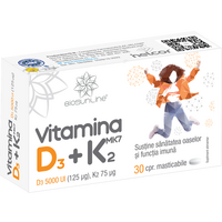Vitamina D3 + K2, 30 comprimate masticabile, BioSunLine