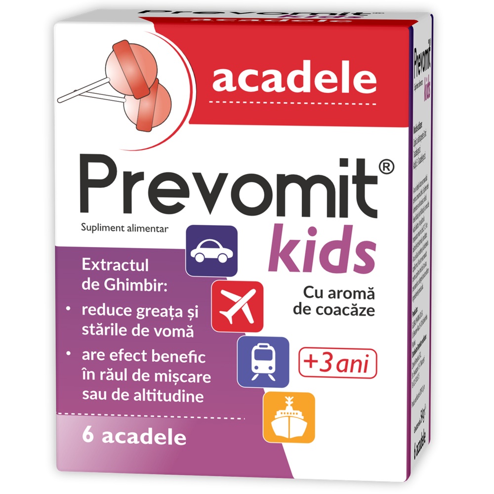 Acadele cu aroma de coacaze Prevomit  Kids 3 ani+, 6 bucati, Zdrovit