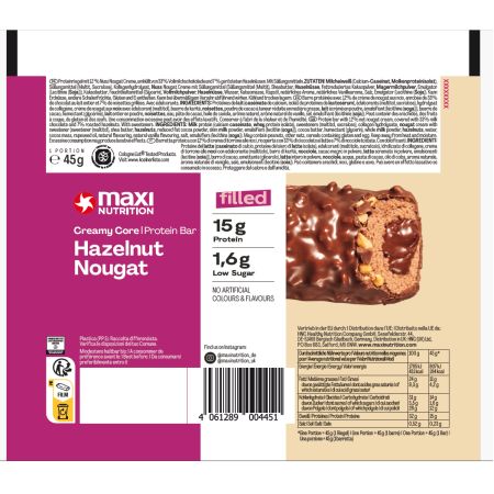 Baton proteic Hazelnut Nougat, 45 g, Maxi Nutrition 670516