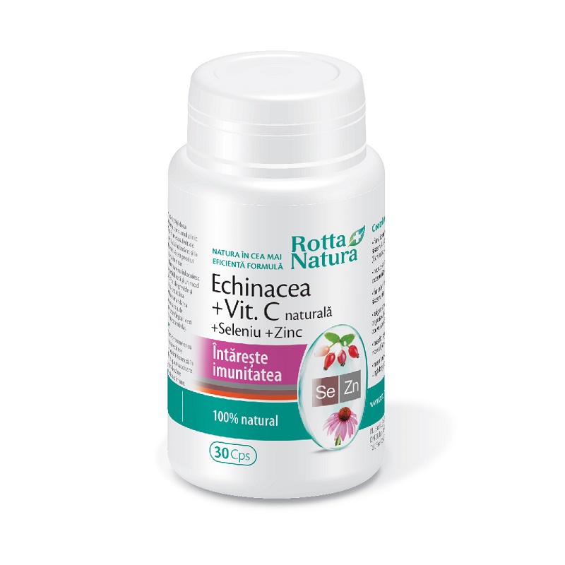 Echinacea + Vitamina C naturala + Seleniu + Zinc, 30 capsule, Rotta Natura