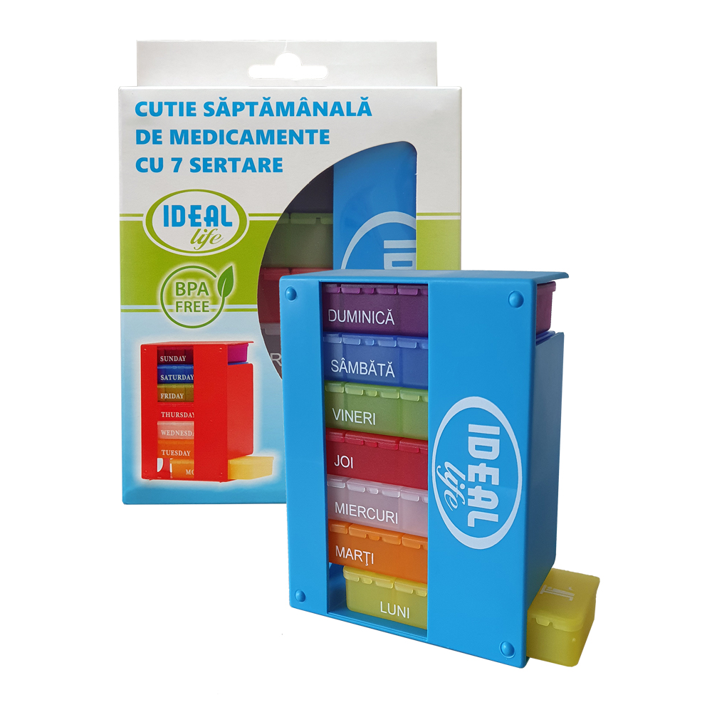 Organizator saptamanal de medicamente cu 7 sertare, Ideal Life