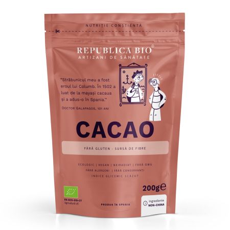 Pulbere ecologica pura de cacao fara gluten, 200 g, Republica Bio