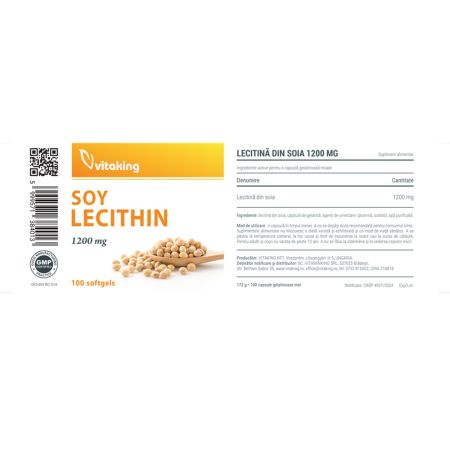 Lecitina din soia, 1200 mg, 100 capsule, Vitaking 709883