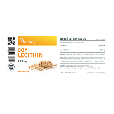 Lecitina din soia, 1200 mg, 100 capsule, Vitaking 709883