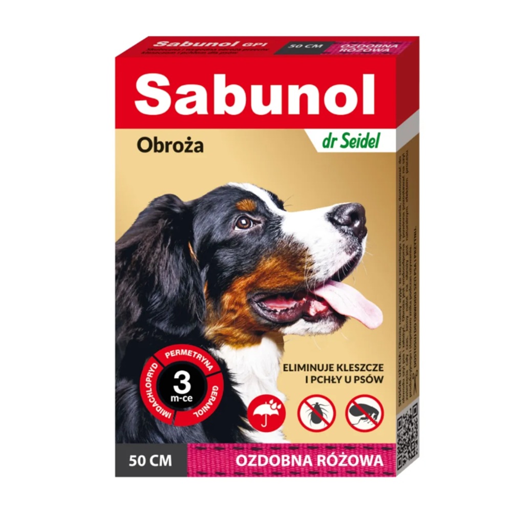 Zgarda antiparazitara roz pentru caini 10-25 kg Dog Gpi, 50 cm, 1 bucata, Sabunol