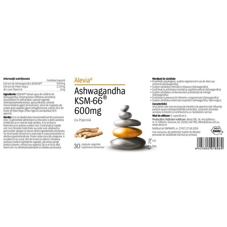 Ashwagandha KSM-66, 600 mg, 30 capsule vegetale, Alevia 702840