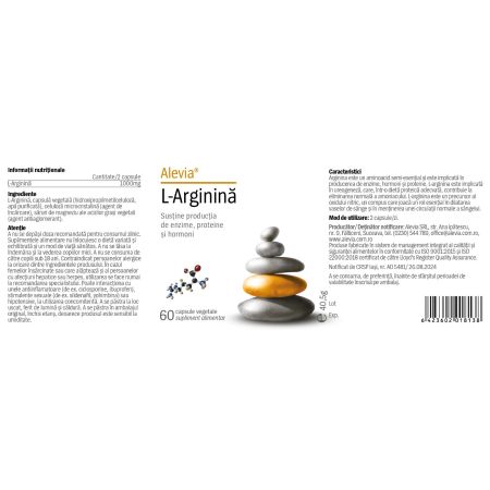 L-arginina, 60 capsule vegetale, Alevia 655775