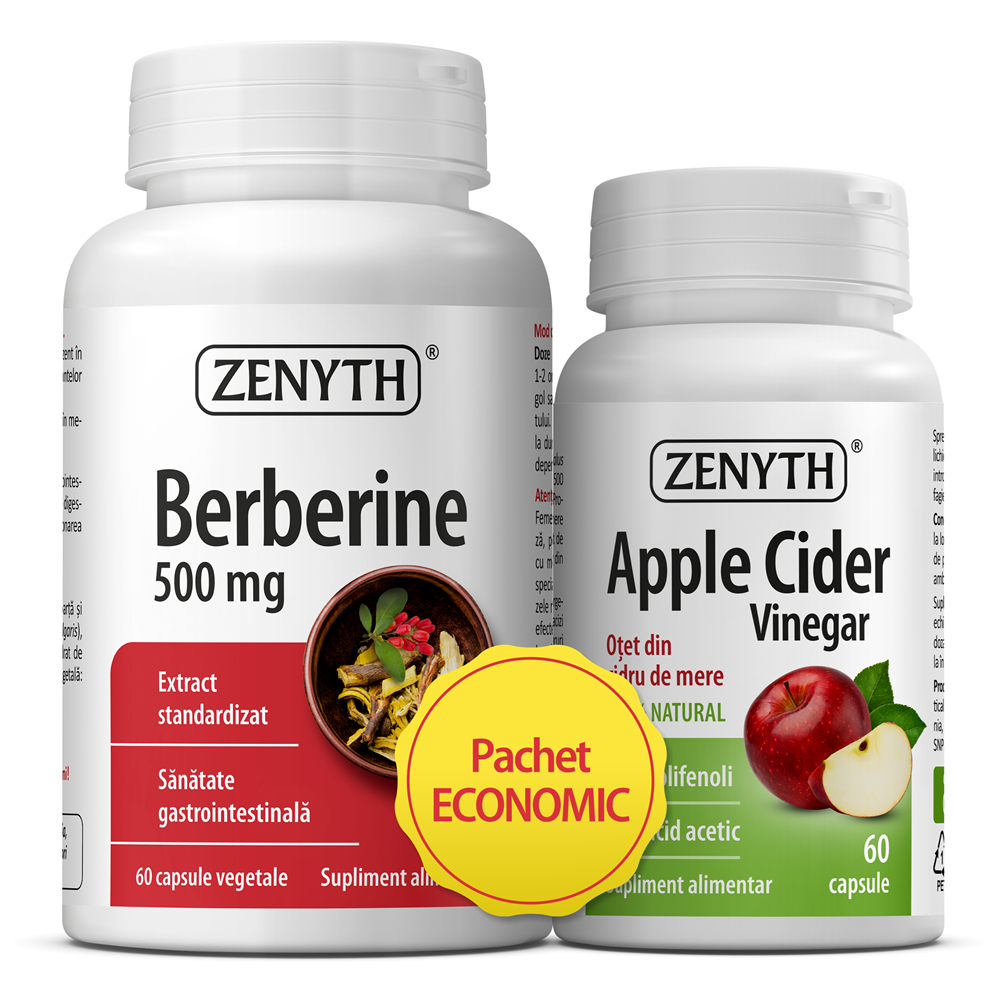 Pachet Berberina 500 mg, 60 capsule + Otet din cidru de mere, 60 capsule, Zenyth