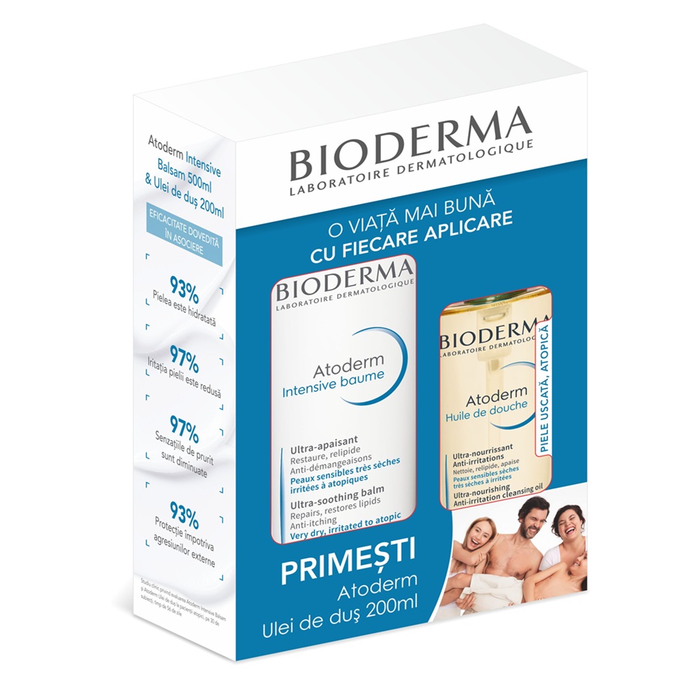 Pachet Balsam calmant pentru piele atopica Atoderm Intensive, 500 ml+Ulei de dus Atoderm, 200 ml, Bioderma