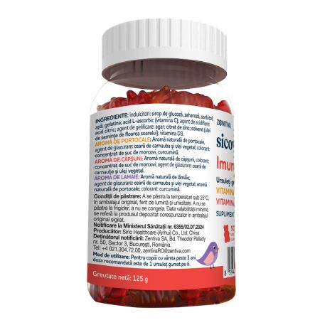 Ursuleti gumati cu vitaminele C, D si zinc Imuno Kids, 50 ursuleti, Sicovit 659964