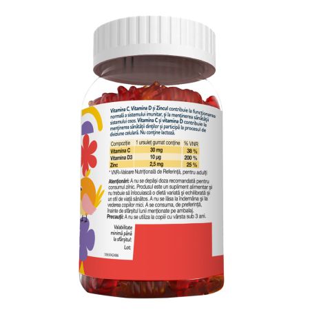 Ursuleti gumati cu vitaminele C, D si zinc Imuno Kids, 50 ursuleti, Sicovit 659965