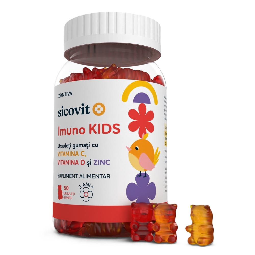 Ursuleti gumati cu Vitamina C, Vitamina D si zinc Imuno Kids Sicovit, 50 ursuleti, Zentiva