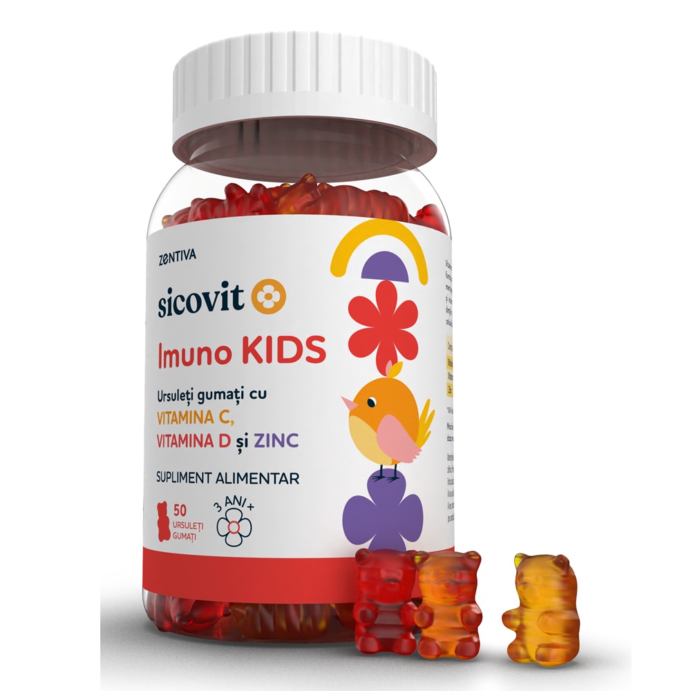 Ursuleti gumati cu vitaminele C, D si zinc Imuno Kids, 50 ursuleti, Sicovit