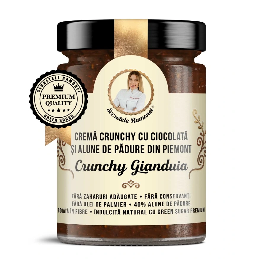 Crema cu ciocolata si alune de padure din Piemont Crunchy Gianduia Secretele Ramonei, 350 g, Laboratoarele Remedia