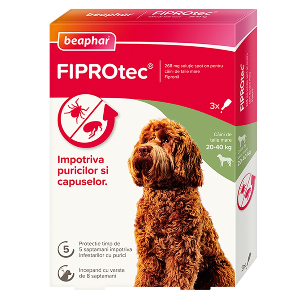 Picaturi antiparazitare pentru caini intre 20-40 kg Fiprotec, 3 pipete, Beaphar