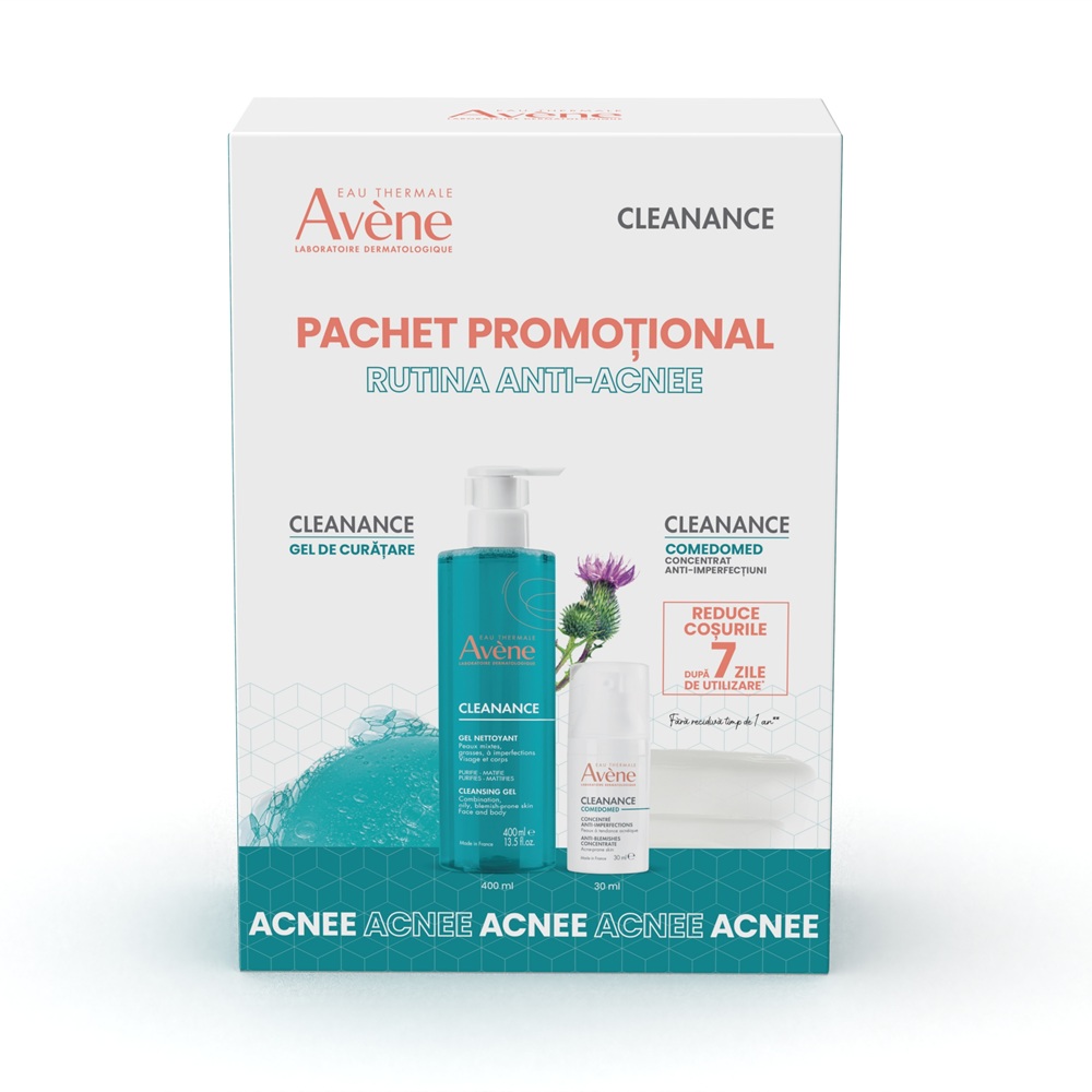 Pachet Concentrat anti-imperfectiuni Comedomed Cleanance, 30 ml+Gel de curatare Cleanance, 400 ml, Avene