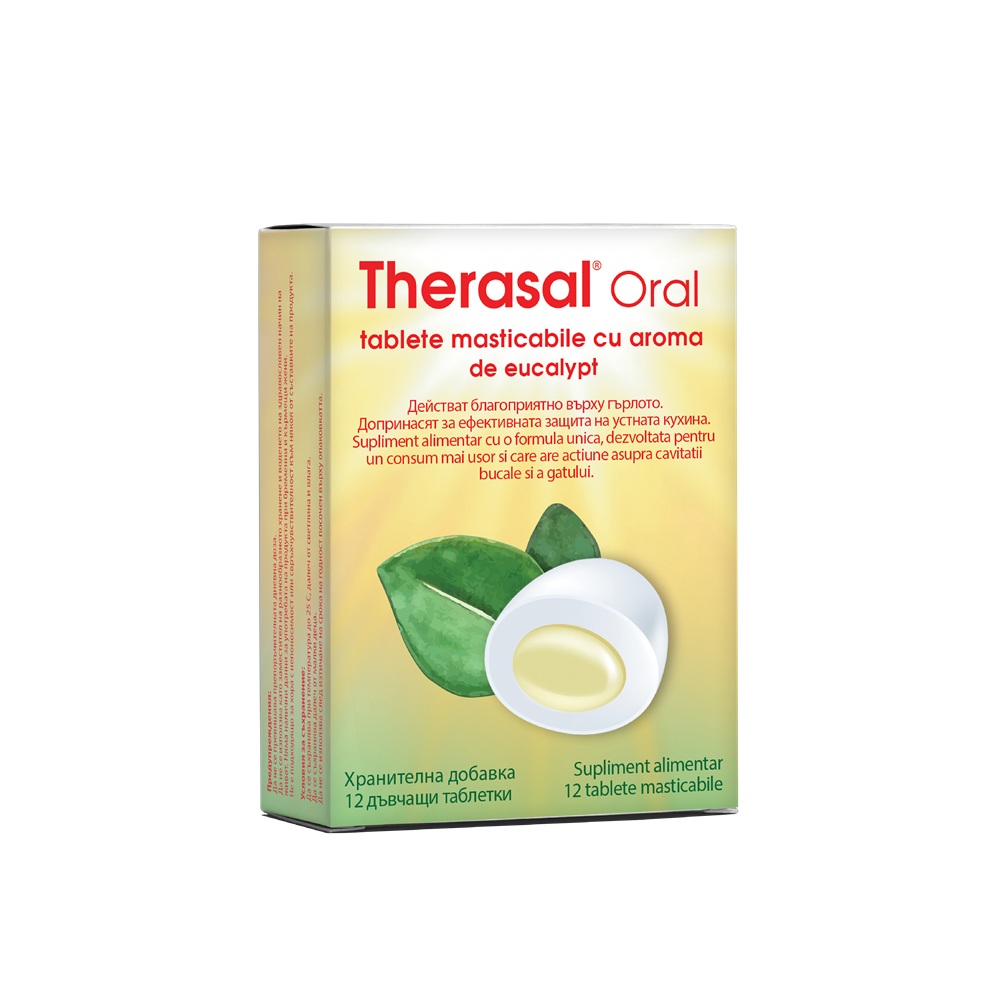 Tablete masticabile cu aroma de eucalipt Therasal Oral, 12 bucati, Vedra