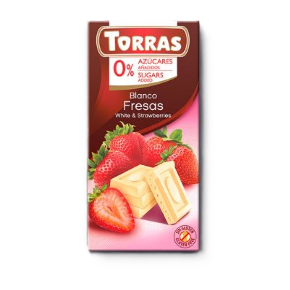 Ciocolata alba cu capsuni, 75 g, Torras