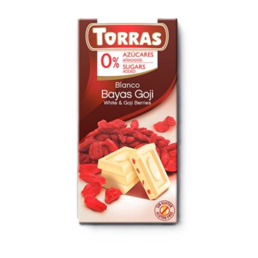 Ciocolata alba cu fructe goji, 75 g, Torras